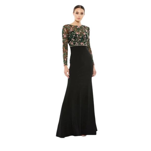 Mac Duggal Black Multi Beaded Illusion High Neck Trumpet Gown 67870 Size 4 NEW - Picture 1 of 9